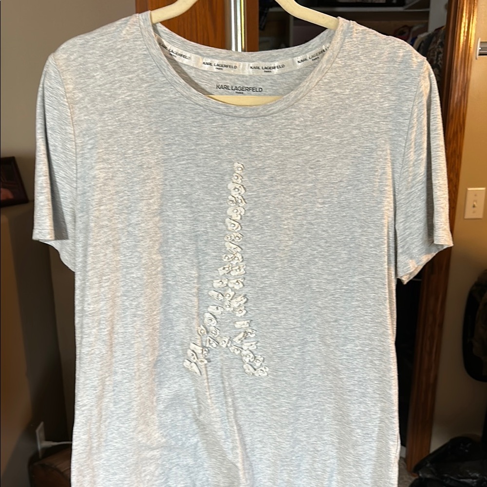 Karl Lagerfeld Light Gray Tee with Eiffel Tower Motif
